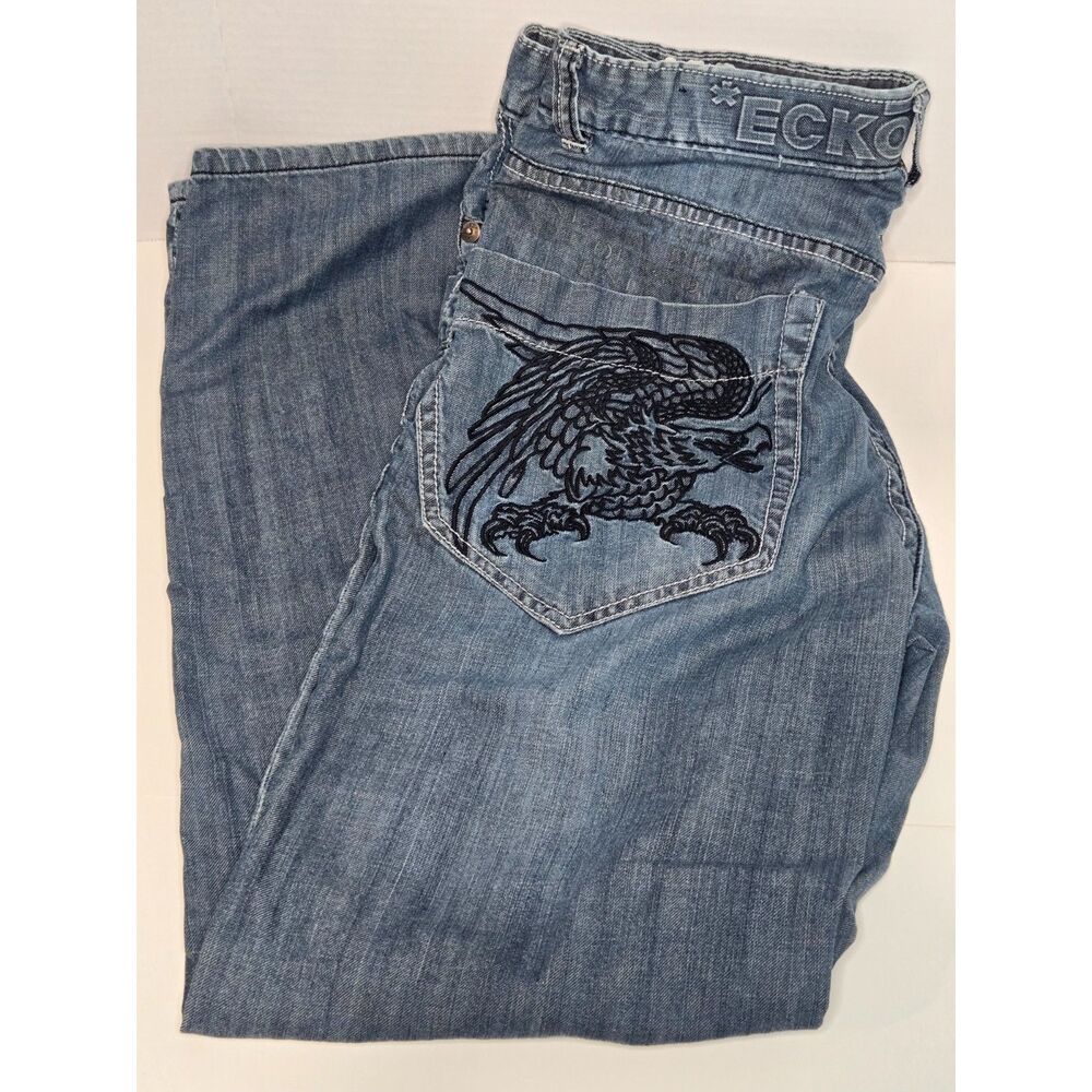 Vintage Ecko Unltd Embroidered Eagle 1972 Baggy Jeans | Men's Size 34 | Blue - Picture 10 of 10
